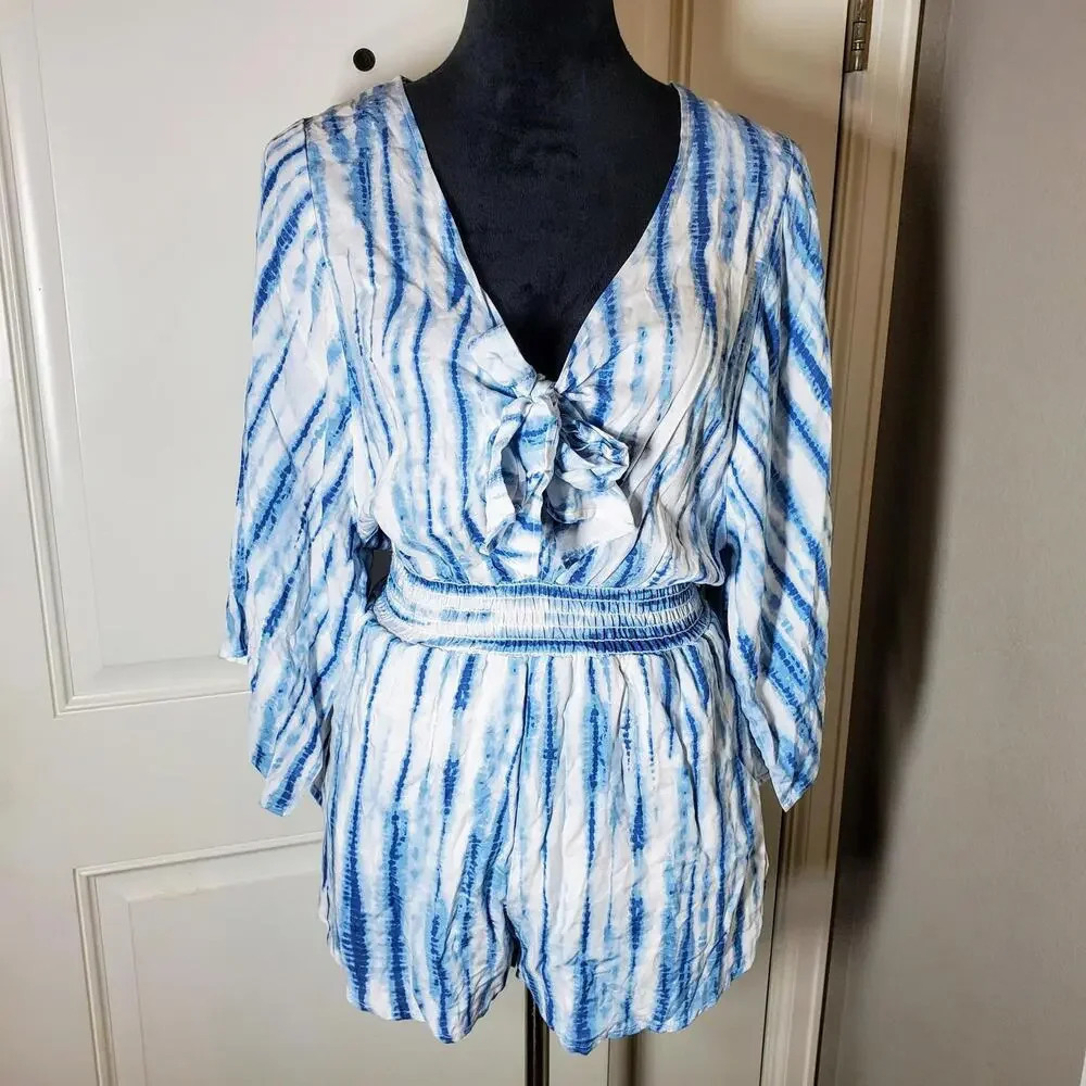 Le Lis Blue and White Tie-Dye Shorts Romper Women's Size Small NWOT - Picture 9 of 15